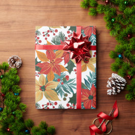Feestelijke Poinsettia Retro Kerstmis Cadeaupapier