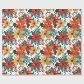 Feestelijke Poinsettia Retro Kerstmis Cadeaupapier (Vlak)