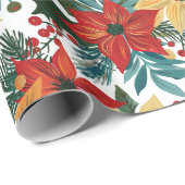 Feestelijke Poinsettia Retro Kerstmis Cadeaupapier (Rol Hoek)