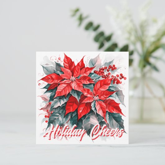 Feestelijke Poinsettia Vakantie Groeten Flat Kaart (Staand voorkant)