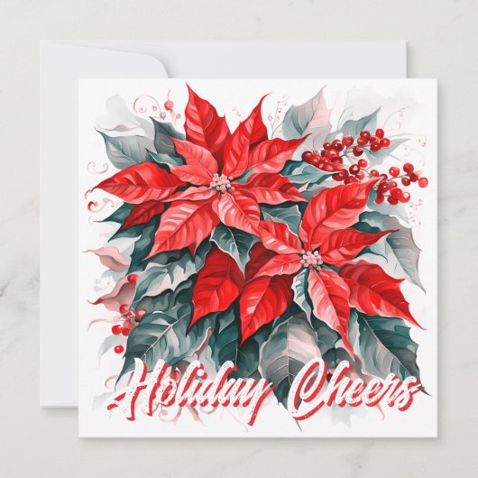 Feestelijke Poinsettia Vakantie Groeten Flat Kaart (Voorkant)
