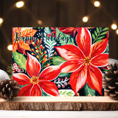 Feestelijke Poinsettias Botanische Kerstmis Feestdagen Kaart