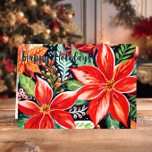 Feestelijke Poinsettias Botanische Kerstmis Feestdagen Kaart