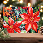 Feestelijke Poinsettias Botanische Kerstmis Feestdagen Kaart<br><div class="desc">Vier de feestdagen met deze prachtige kerstkaart met levendige poinsettias in een feestelijk botanisch ontwerp. De opvallende rode bloemen zijn omgeven door weelderig groen gebladerte en delicate accenten, die perfect de geest van het seizoen vastleggen. Prettige feestdagen Een vrolijke "groet" maakt de kaart compleet, waardoor het een ideale keuze is...</div>