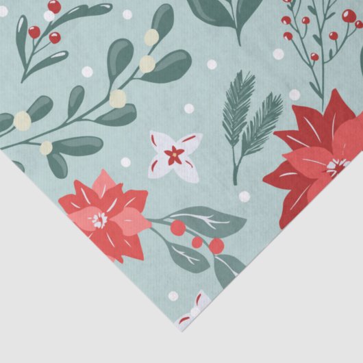 Feestelijke Poinsettia's en Holly Berries Kerstmis Tissuepapier (Detail)