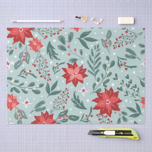 Feestelijke Poinsettia's en Holly Berries Kerstmis Tissuepapier (Craft)