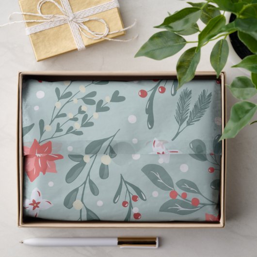 Feestelijke Poinsettia's en Holly Berries Kerstmis Tissuepapier (Geschenk)