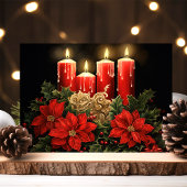 Feestelijke Poinsettias en Kaarsen Kerstmis Feestdagen Kaart