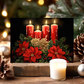 Feestelijke Poinsettias en Kaarsen Kerstmis Feestdagen Kaart