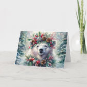 Feestelijke Polar Beer Holly Crown Christelijke ke Feestdagen Kaart (Voorkant)