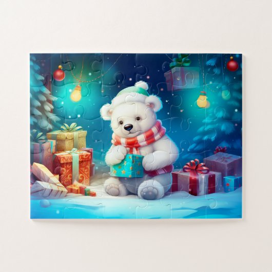 Feestelijke Polar Beer Kerst Kinder puzzel (Horizontaal)