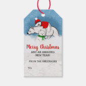 Feestelijke Polar Beer Mam Met Cubs Vrolijk Kerstf Cadeaulabel (Voorkant)