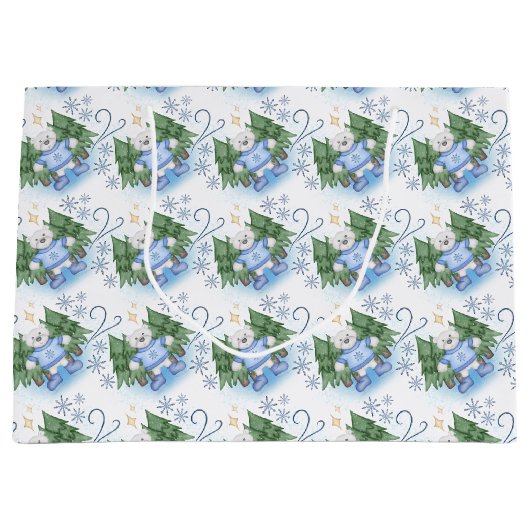 Feestelijke Polar Beren Kerstvakantie Groot Cadeauzakje (Voorkant)