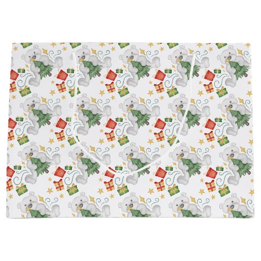 Feestelijke Polar Beren Kerstvakantie Groot Cadeauzakje (Voorkant)