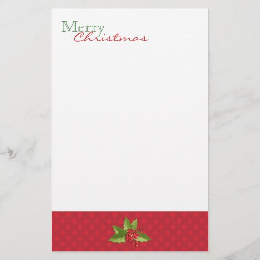 Feestelijke Polka Dots en Holly Christmas Statione Briefpapier (Voorkant)