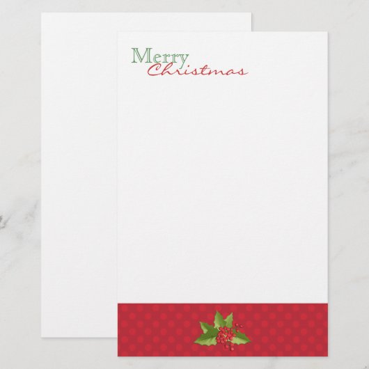 Feestelijke Polka Dots en Holly Christmas Statione Briefpapier (Voorkant / Achterkant)