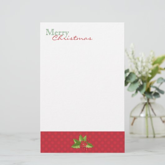 Feestelijke Polka Dots en Holly Christmas Statione Briefpapier (Staand voorkant)
