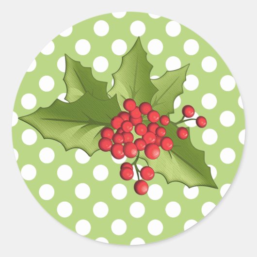 Feestelijke Polka Dots en Holly Kerst stickers (Voorkant)