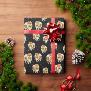 Feestelijke Pomeraans met Strik Zwart Patroon Cadeaupapier