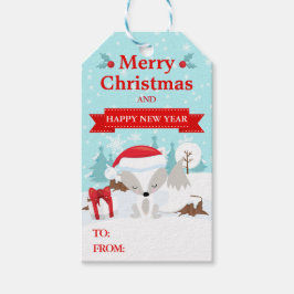 Feestelijke Poolvos in Kerstmannenhoed Kerstmis Cadeaulabel