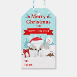 Feestelijke poolvos in kerstmuts Kerstmis Cadeaulabel
