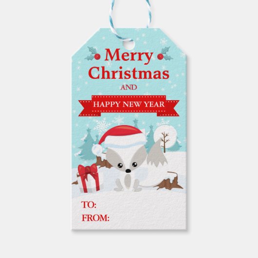 Feestelijke poolvos in kerstmuts Kerstmis Cadeaulabel (Voorkant)