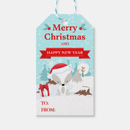 Feestelijke poolvos in kerstmuts Kerstmis Cadeaulabel