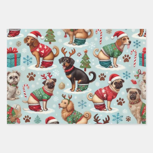 Feestelijke Pooping Dogs in Holiday Sweaters Inpakpapier Vel (Voorkant 2)