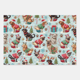 Feestelijke Pooping Dogs in Holiday Sweaters Inpakpapier Vel