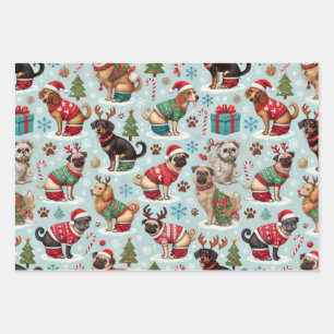 Feestelijke Pooping Dogs in Holiday Sweaters Inpakpapier Vel