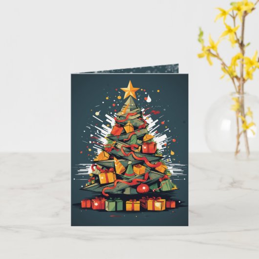 Feestelijke Pop Kunst Kerstboom Display Kaart (Gele Bloem)