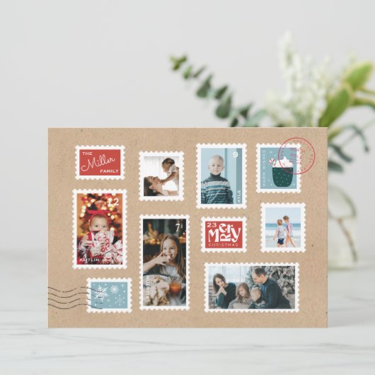 Feestelijke postzegel Foto Kerst Kaart (Staand voorkant)