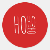 Feestelijke pret: Ronde rode HO HO HO cadeau & env Sticker (Voorkant)