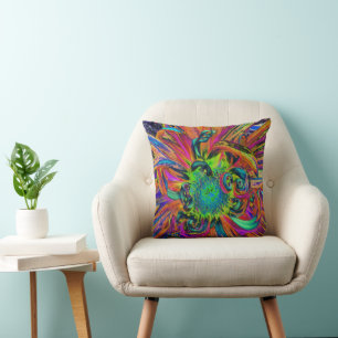 Feestelijke Psychedelische Kleurrijke Dahlia Bloem Kussen