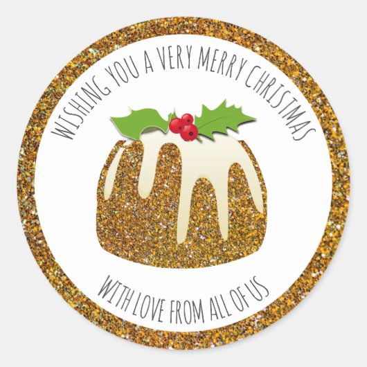 Feestelijke pudding goud | GLITTER SPARKLE | Kerst Ronde Sticker (Voorkant)