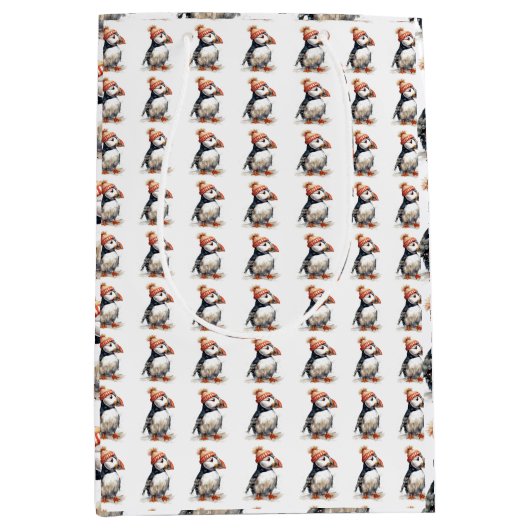 Feestelijke Puffin Presentstijl Medium Cadeauzakje (Voorkant)