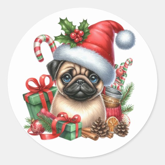 Feestelijke Pug Stickers (Voorkant)