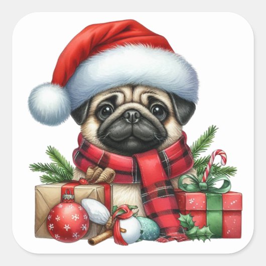 Feestelijke Pug Stickers (Voorkant)