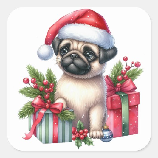 Feestelijke Pug Stickers (Voorkant)