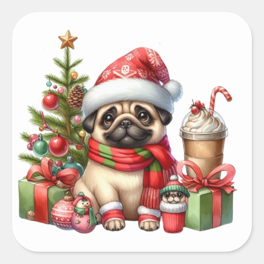 Feestelijke Pug Stickers (Voorkant)
