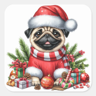 Feestelijke Pug Stickers