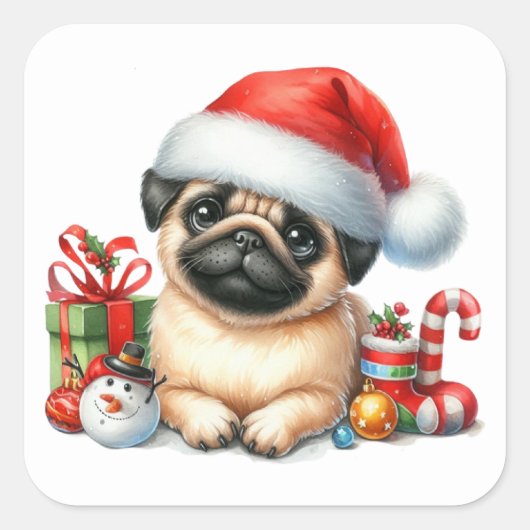 Feestelijke Pug Stickers (Voorkant)