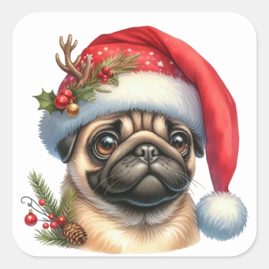 Feestelijke Pug Stickers (Voorkant)