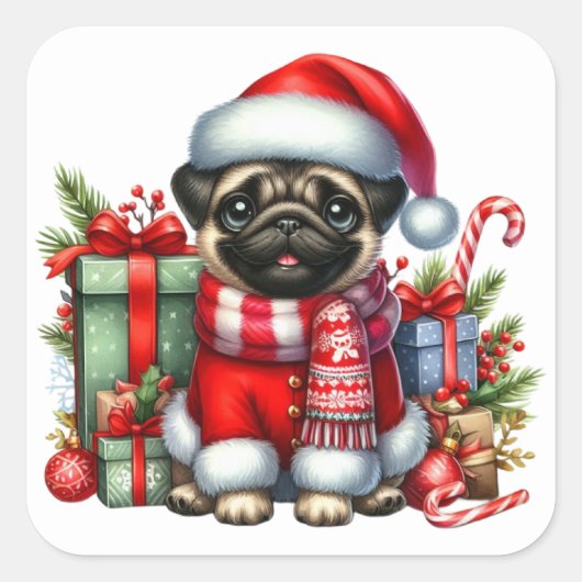 Feestelijke Pug Stickers (Voorkant)