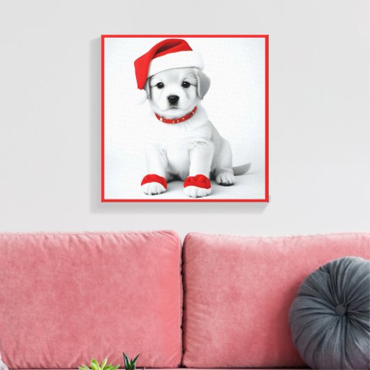 Feestelijke pup in kerstkostuums - Holiday Vibes Canvas Afdruk (Insitu (Woonkamer))