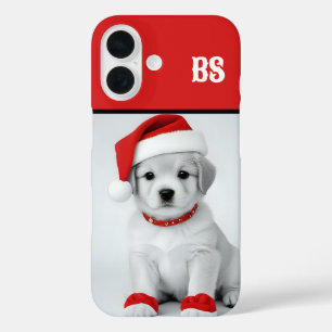 Feestelijke pup in kerstoutfit iPhone 16 hoesje