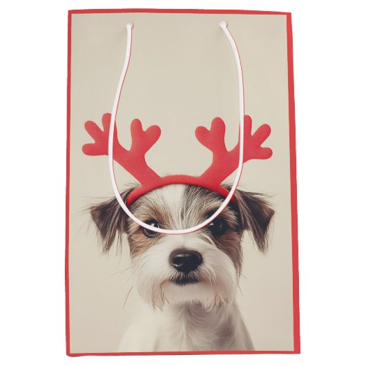 Feestelijke pup met rendiergewei medium cadeauzakje (Voorkant)