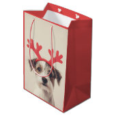 Feestelijke pup met rendiergewei medium cadeauzakje (Achterkant Gekanteld)