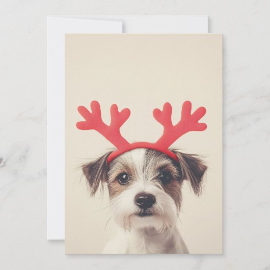 Feestelijke Pup met Rendierhoorns Kaart (Voorkant)