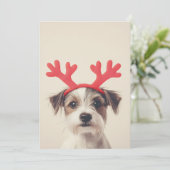 Feestelijke Pup met Rendierhoorns Kaart (Staand voorkant)